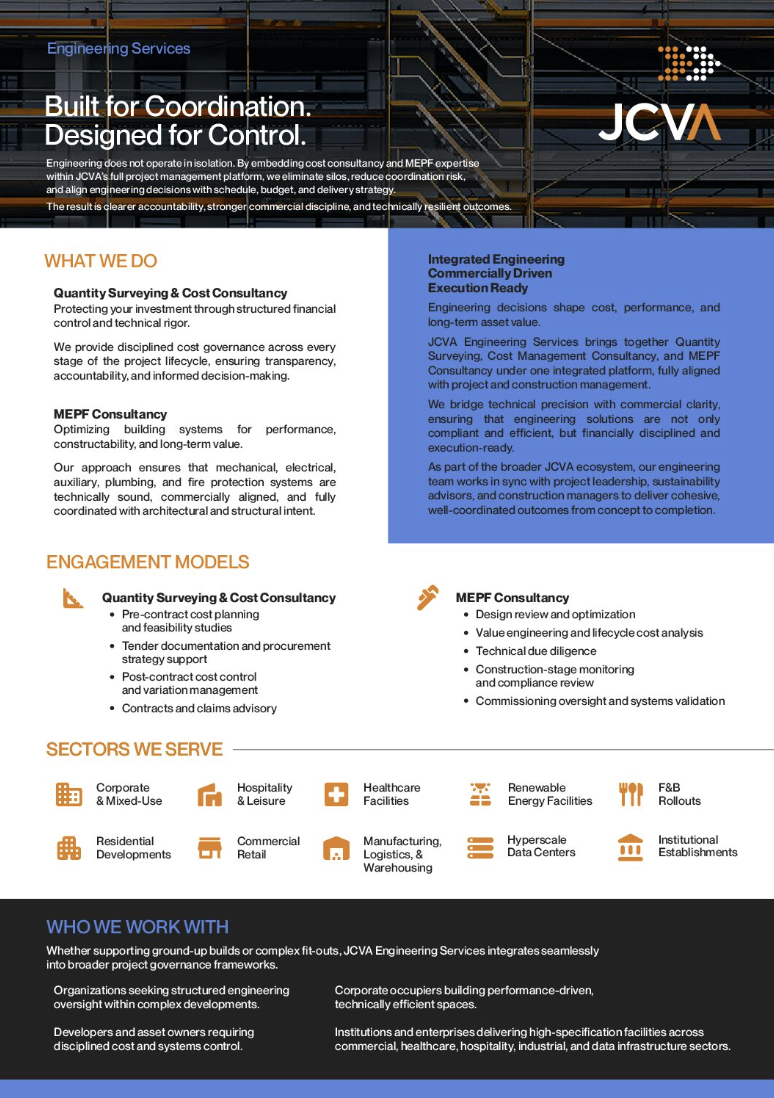 JCVA At A Glance - Engineering Services or Quantity Surveying