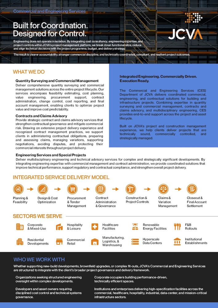 JCVA At A Glance - Engineering Services or Quantity Surveying
